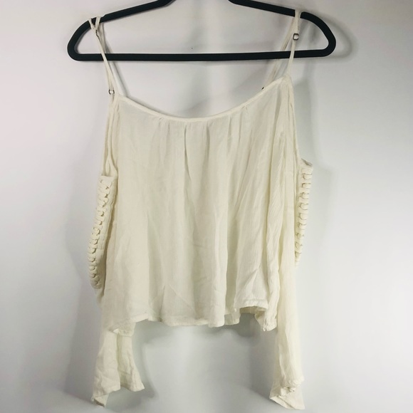 Crop Top off shoulder Ivory 3/4 Sleeve M - Picture 3 of 7
